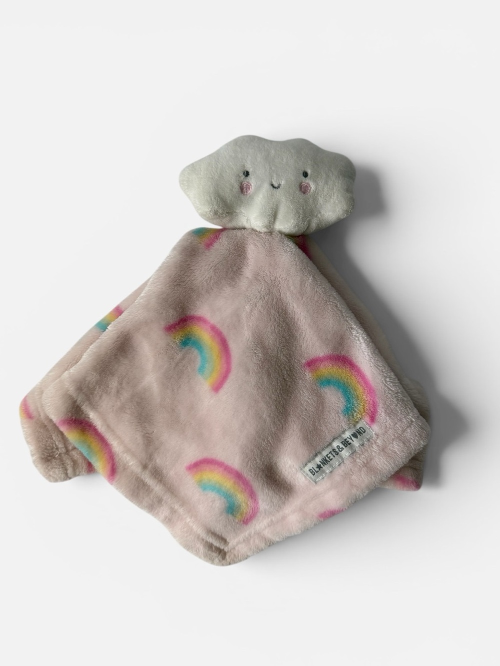 Blankets & Beyond Pink And White Rainbow Cloud Baby Plush Security Blanket